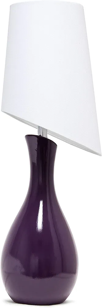 Elegant Designs LT1150-PRP Contemporary and Curvaceous Table Lamp with Slanted White Shade for Living Room, Bedroom, Study, Office, Entryway, Reading Nook, Eggplant Purple