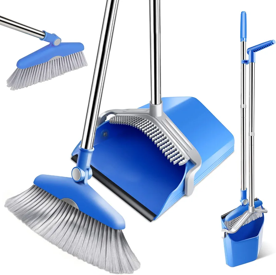 Masthome Broom and Dustpan Set, Upright Stand Dustpan and Broom with Long Handle, Dustpan with Broom Combo for Home Kitchen Room Office Lobby