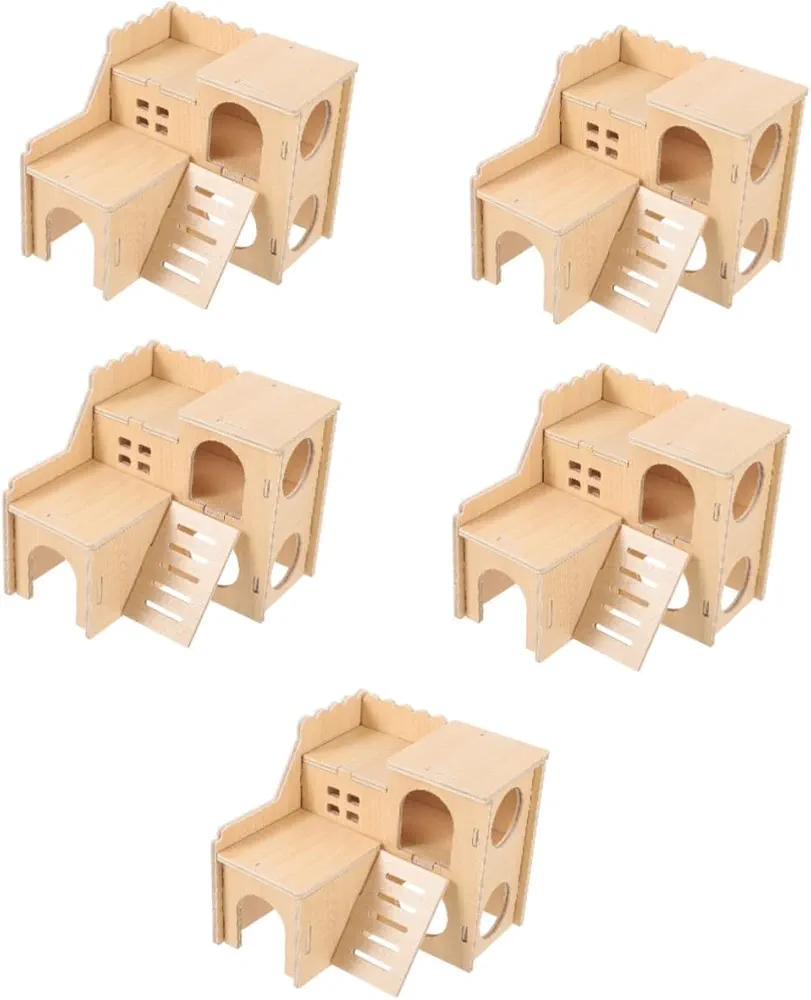 BESTOYARD 5pcs Hamster Maze Chalet wooden hut play toys chews small animal cage hamsters cages gerbil house wooden rat house double-layer rat room hamster playground child guinea pig indoor