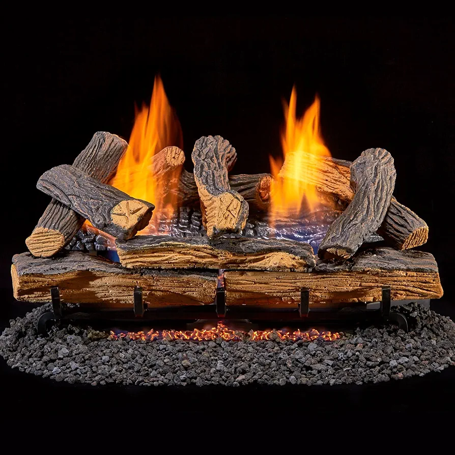 Duluth Forge DLS-24R-1 Dual Fuel Ventless Fireplace Logs Set with Remote Control, Use with Natural Gas or Liquid Propane, 33000 BTU, Berkshire Split Oak, 24 Inches