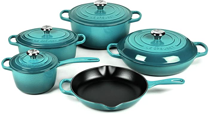 Le Creuset 9-piece Signature Cast Iron Cookware Set (Caribbean)