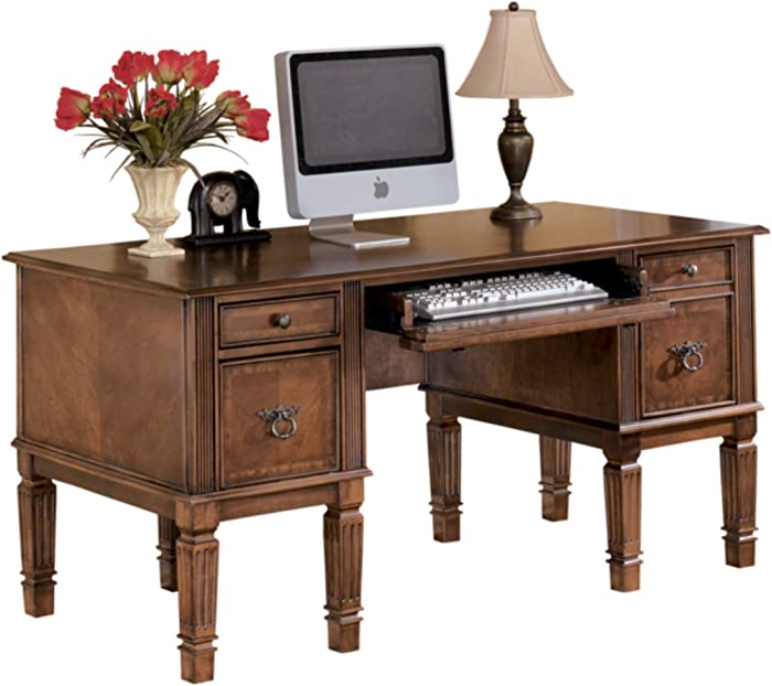 Signature Design by Ashley Hamlyn Traditional Home Office Desk with Storage and Pull Out Tray, Medium Brown