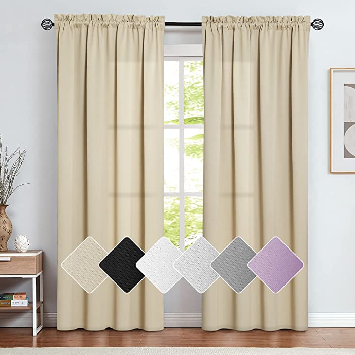 Vangao Beige Curtains 84 Inch Length 2 Panels for Bedroom Nursery Living Room Darkening Curtain Drapes Thermal Insulated Noise Reducing Window Treatment Panel Rod Pocket Triple Weave Drapery