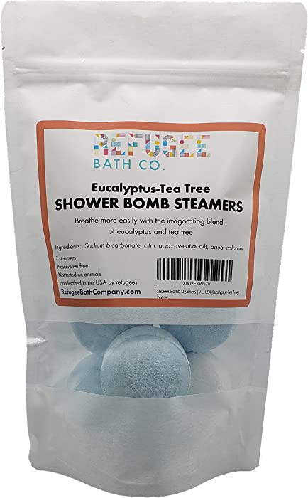 Shower Bomb Steamers | 7 Pack | Handmade in USA | Support Refugee Employment in USA (Eucalyptus-Tea Tree)