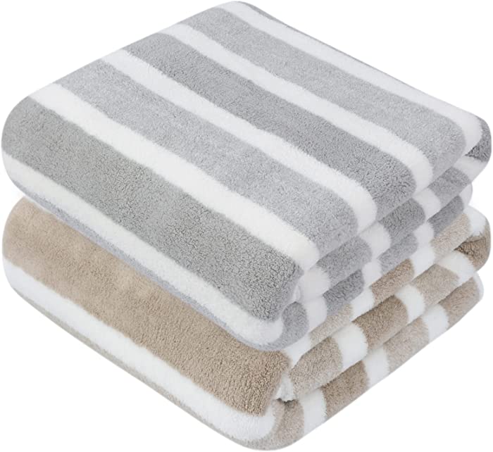 KinHwa Microfiber Bath Towels Large Bathroom Towel Super Absorbent Shower Towel Extra Soft Towels for Bathroom, Sports, Travel, Fitness, Yoga, Spa, Pool, 30inch x 60inch Light-Gray+Brown 2Pack