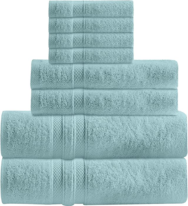 Luxury 8-Piece Towel Set Includes 2 Extra Large Bath Towels, 2 Hand Towels, and 4 Washcloths Ringspun Cotton is Extra Absorbent and Super Soft (Canal Blue)