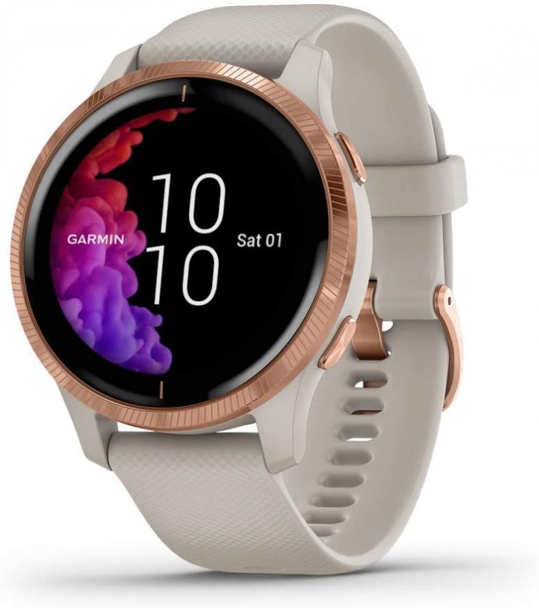 Garmin Venu, GPS Smartwatch with Bright Touchscreen Display, Features Music, Body Energy Monitoring, Animated Workouts, Pulse Ox Sensor and More, Rose Gold with Tan Band (Renewed)