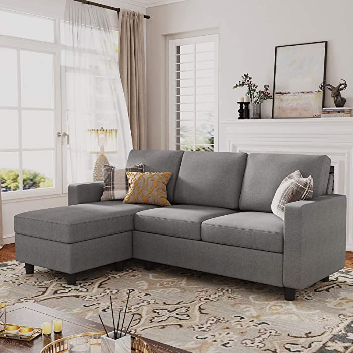 HONBAY Reversible Sectional Sofa Couch Convertible Couch Sofa Sectional L Shape Couch for Small Apartment Grey