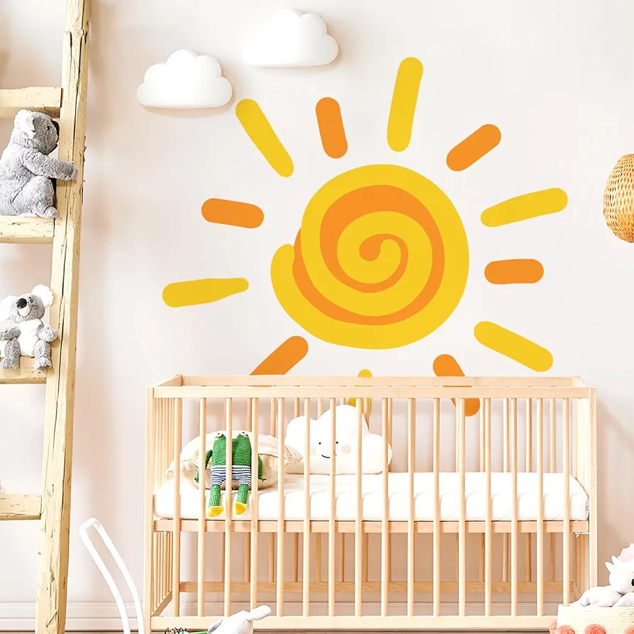 35.4x35.4 inch Boho Sun Wall Decals,Large Sun Wall Stickers,Sunshine Removable Peel and Stick Wall Decor for Boy Girl Kids Bedroom Living Room Nursery Classroom Playroom Decorations