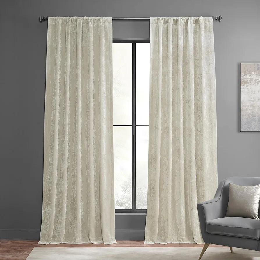 HPD Half Price Drapes Lush Crush Velvet Curtains - Room Darkening Curtain 96 Inches Long for Bedroom & Living Room, Luxury Look, Rod Pocket Design, (1 Panel), 50W x 96L, Champagne