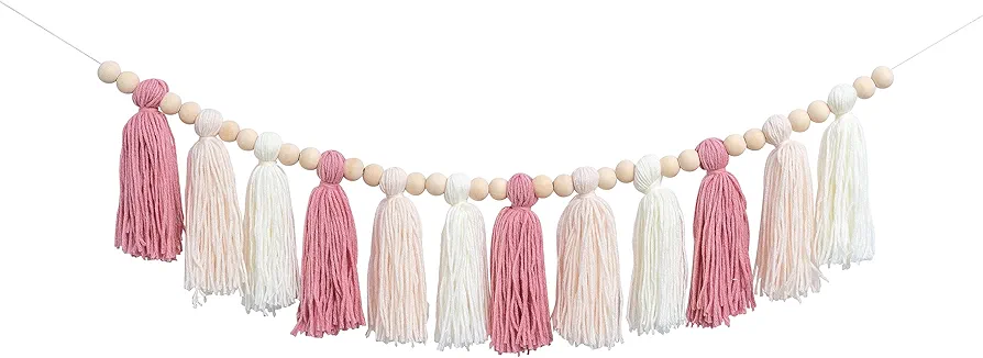 Boho Pastel Garland - Birthday Party Decorations, Cake Smash Photo Prop, Backdrop Photo Prop, Baby Nursery Decor, Living Room Mantel Decor (Beige Tassel Deco)