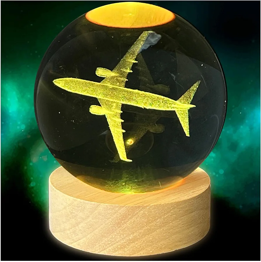 3D Airplane Crystal Ball Night Light, Remote Control with 16 Colors Change,Plane Decor for Men Boy Kids Room(2.4 Inch)