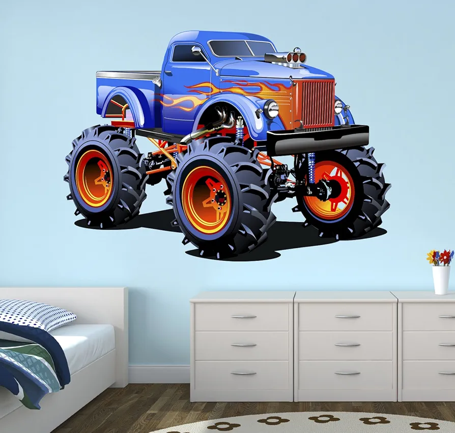 Super Monster Truck Wall Decal Nursery Art Kids Bedroom Decor Vinyl Playroom Sticker Mural West Mountain WM05 (14''W x 12''H)