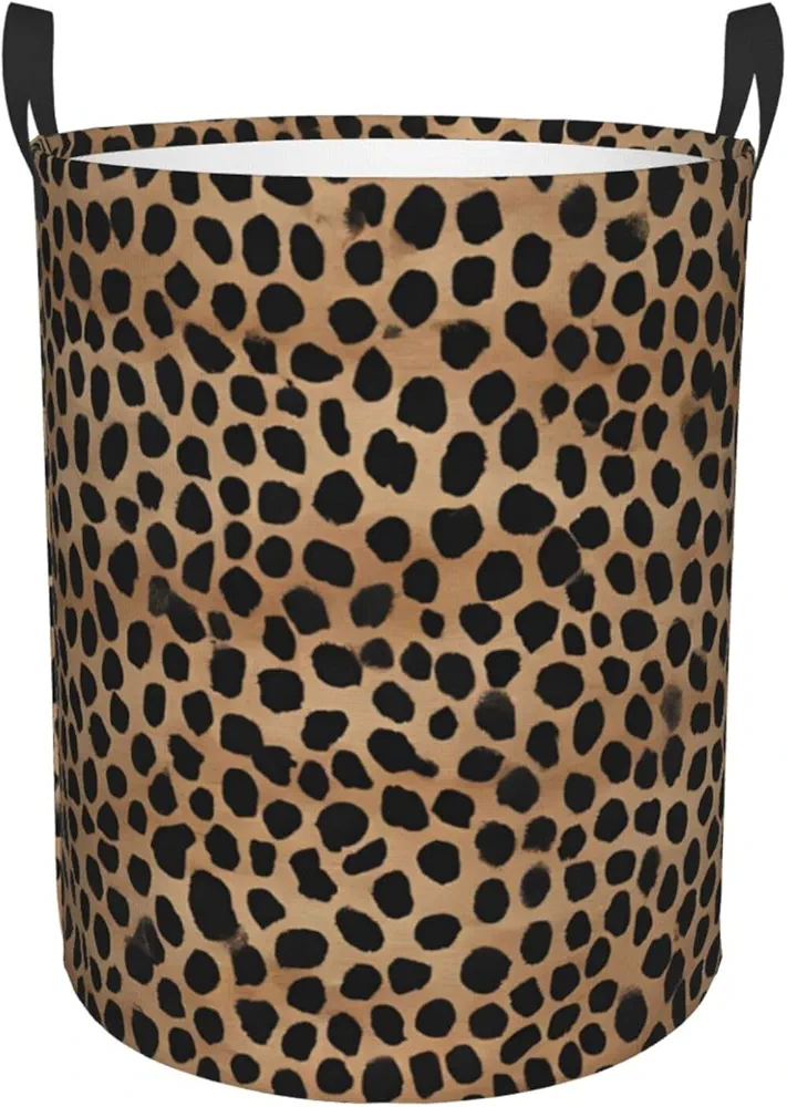 Laundry Baskets with Handles Waterproof Small inches Storage Basket, Collapsible Laundry Hampers, Laundry Room Organization & Apartment Essentials - Leopard Pattern