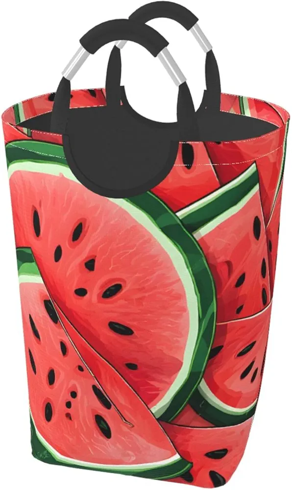 Laundry Basket Collapsible Clothes Hamper for Dirty Clothes, Laundry Bag with Handles Blanket Toys Storage Blanket, Dorm Room Essentials Accessories - Red Watermelon