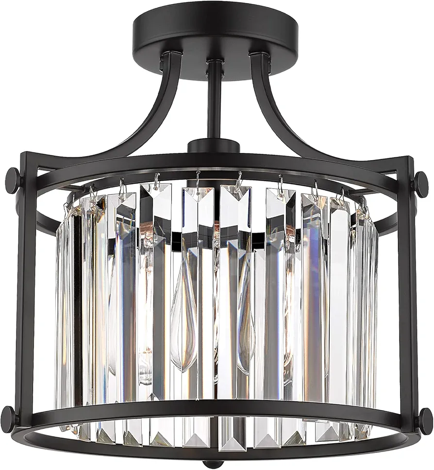 Crystal Flush Mount Ceiling Light, 1-Light Black Ceiling Light, Modern Flush Mount Chandelier for Bedroom Kitchen Laundry Entryway, CL4832-1W-BK