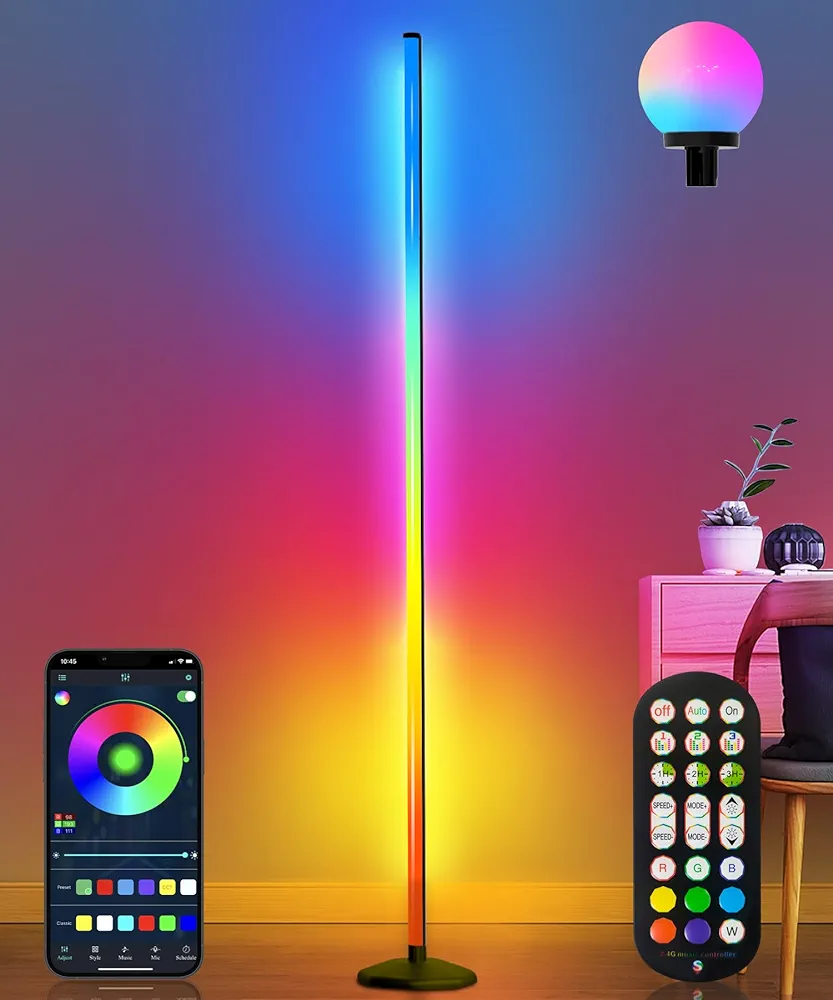 Corner Floor Lamp,70" Smart RGBW LED Corner Lamp with Glow Ball Light,16 Million Colors Changing Corner Lamp with Remote and App Control,Music Sync & Timing Smart Floor Lamp for Living Room