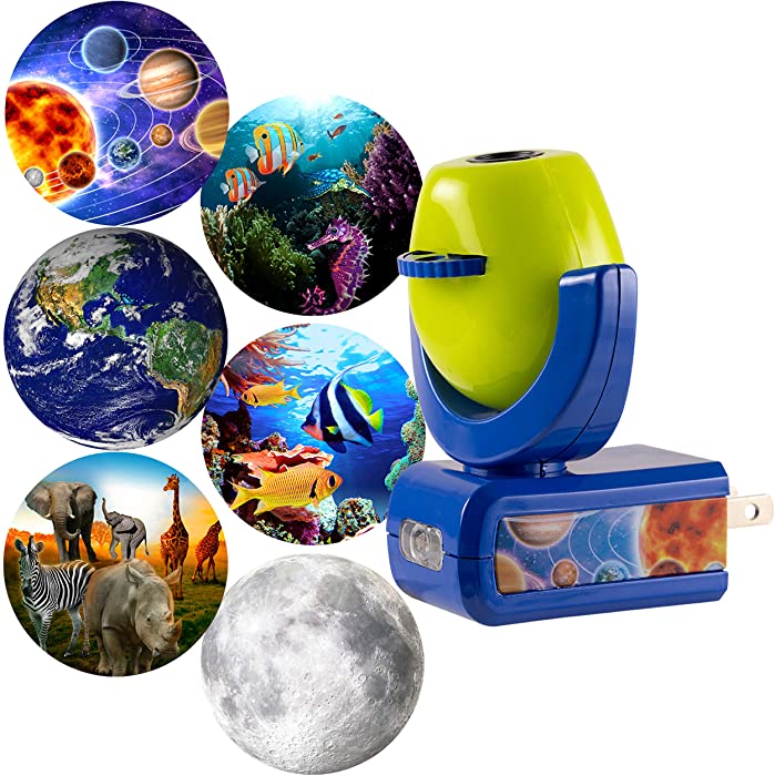 Projectables 13347 Six Image LED Plug-In Night Light, Green and Blue, Light Sensing, Auto On/Off, Projects Solar System, Earth, Moon, Safari, Aquarium, and Coral Reef on Ceiling, Wall, or Floor