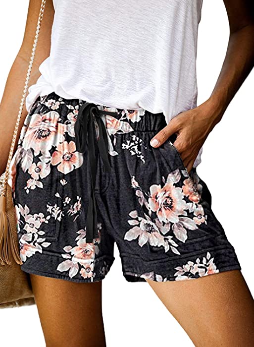 Womens Comfy Drawstring Casual Elastic Waist Pocketed Loose Fit Shorts (S-3XL)