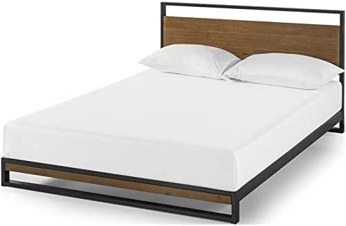 Zinus Suzanne Metal and Wood Platform Bed with Headboard and Footboard / Box Spring Optional / Wood Slat Support, Queen