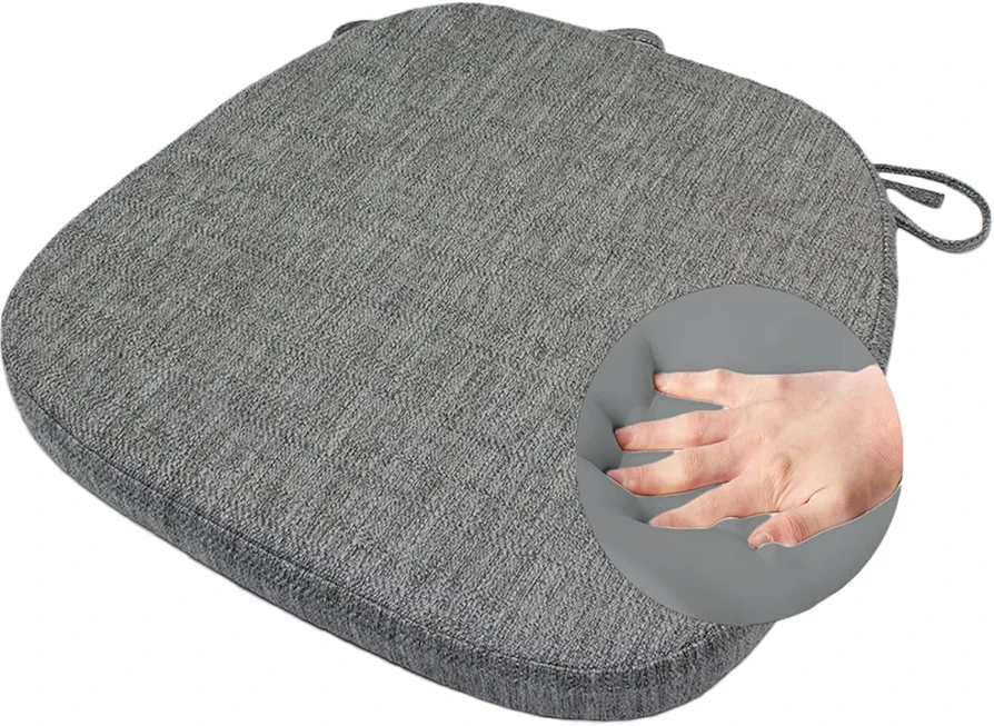 Seat Cushions for Dining Room Chairs - Memory Foam Non Slip Kitchen Chair Pad with Machine Washable Cover [16.5 x 16.2 Inches] - Gray