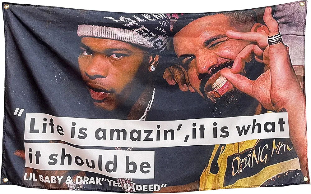 RNGMC Drake Flag Life is Amazin' it is What it Should Be Dorm Room Banner with 4 Brass Grommets Vivid Colour 300D 2x Thick Polyester 3×5 Ft Decor