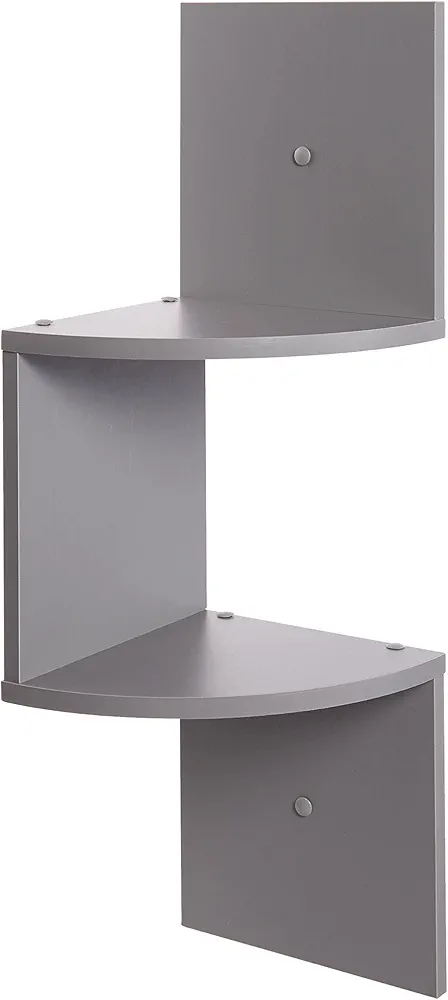 Greenco 2-Tier Corner Shelves, Gray Finish | Floating Wall-Mounted Home Decor Set | Corner Wall Shelf | Living Room, Bedroom, Bathroom, Office, House, Cubicle Accessories/Decorations/Storage/Organizer