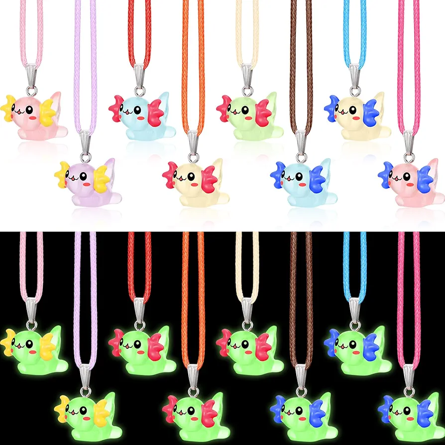 Tondiamo 16 Pcs Axolotl Party Favors Luminous Axolotl Necklace Pendant Axolotl Resin Charms for Jewelry Making for Birthday Boys Girls Graduation Gift Classroom Prize Student Gift from Teacher