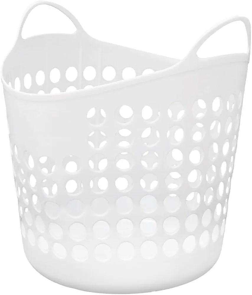 MAGICLULU Flexible Laundry Basket, 40L Plastic Clothes Hamper with with Carrying Handles Ventilated Washing Clothing Storage Bin for Laundry Room White