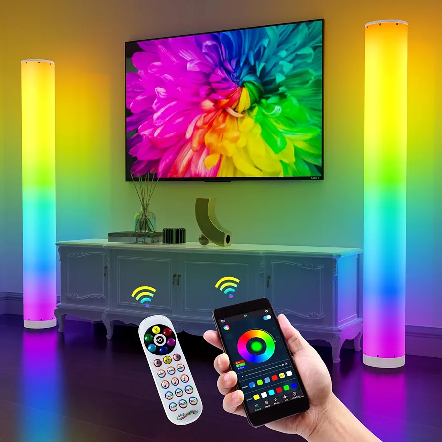 2-Pack Corner Floor Lamp,Lamps for Living Room with Smart App and Remote Control,Color Changing Mood Lighting with Music Sync,Colorful Atmosphere Decoration Lamp Dimmable Night Light