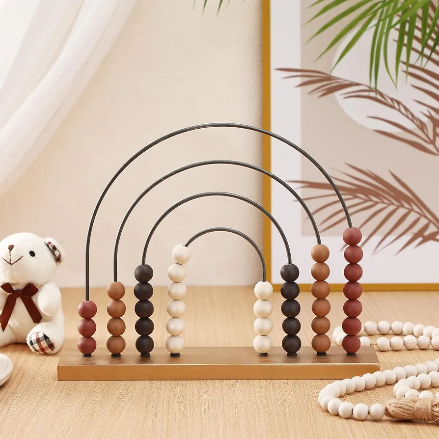 Boho Nursery Decor for Girl Rainbow Room Decoration 11.8 x 9 Inch Wooden Abacus for Kids Nursery Playroom Bedroom Decor Bookshelf Wooden Rainbow Decor for Girls