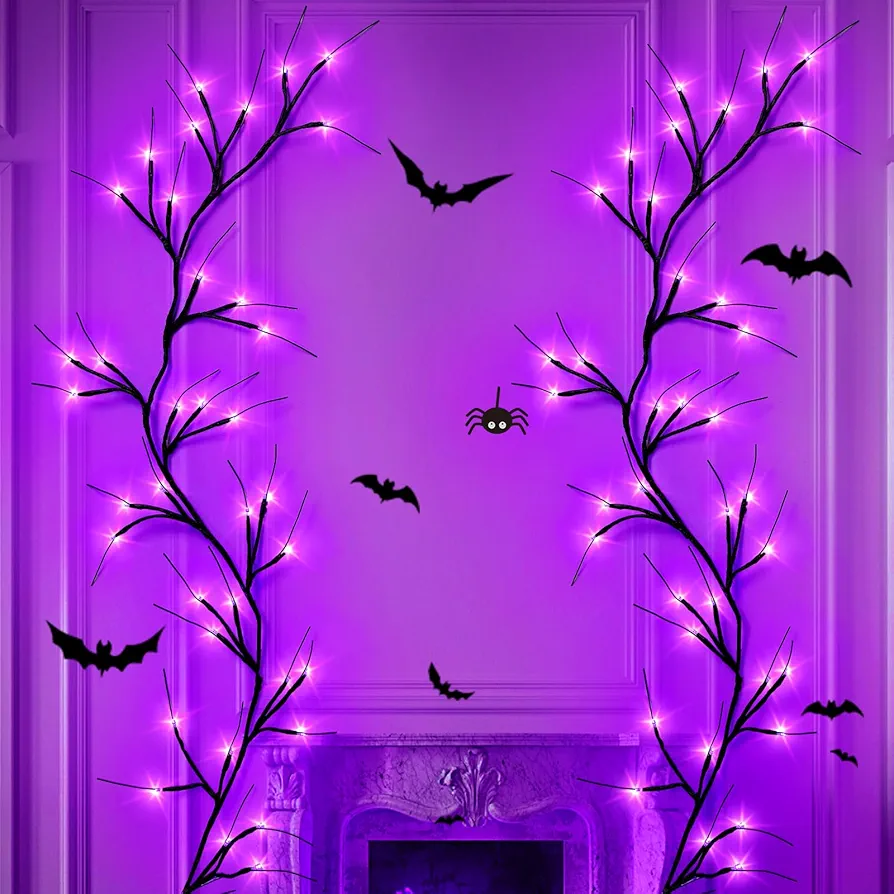 2 Pack Fall Decorations Enchanted Willow Vine Lights with Timer Total 12 Feet 108 LED Lighted Willow Vine Christmas Decoration Vines for Room Decor Indoor Wall Fireplace (Purple)