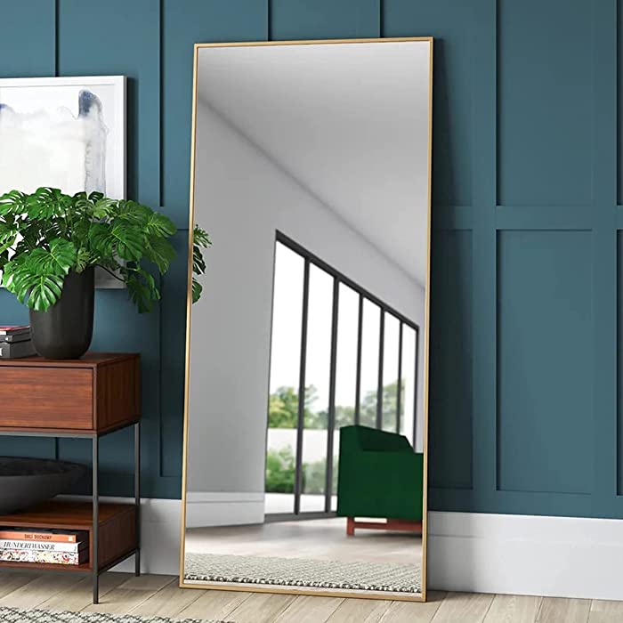 Full Length Mirror, Large Rectangle Mirror Full Length, Full Body Mirror for Bedroom, Dressing Mirror, Floor Mirror with Aluminum Alloy Frame, 65"x22" Body Mirror, Standing Mirror, Wall Mirror, Gold