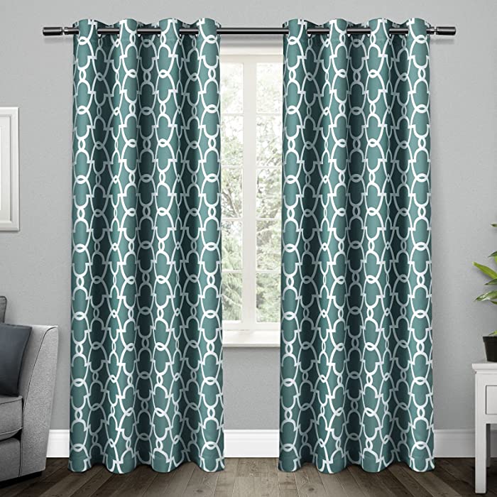 Exclusive Home Curtains Gates Sateen Blackout Thermal Window Curtain Panel Pair with Grommet Top, 52x84, Teal 2 Piece