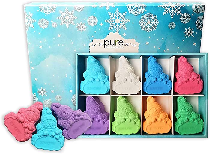 Moisturizing Bath Bombs Gift Set. 8 Natural Snowmen Bubble Bath Bombs for Kids & Adults. Shea Butter Bath Bomb Kit for Women & Kids Makes The Best Winter Bath Gift!