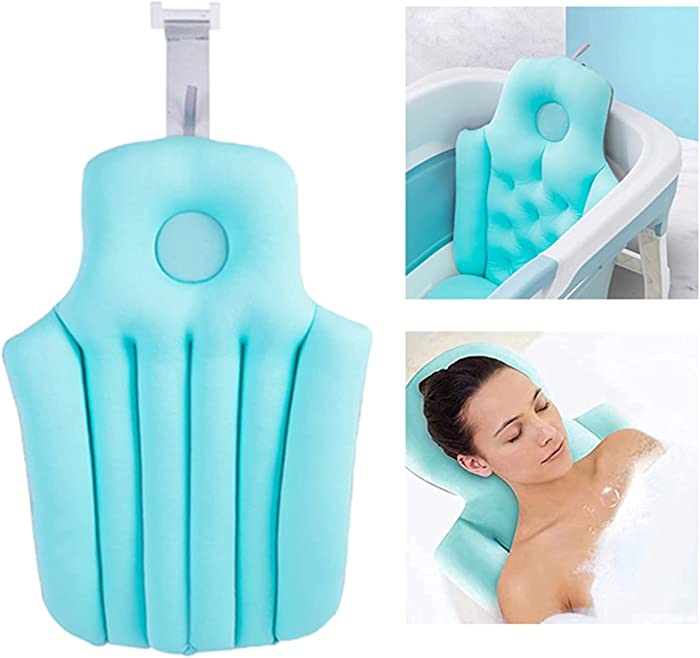 JuZi Store Full Body Bath Tub Pillow, Great Back Support for Adults, Ergonomic Spa Bath Cushion for Head Neck Shoulder and Back Support, Soft & Quick Drying (Color : Blue, Size : Short Style)