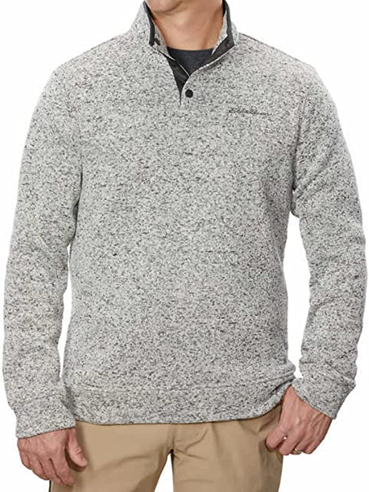 Eddie Bauer Men's Heavyweight Radiator Fleece Quarter Snap Pullover, Light Grey, XX-Large