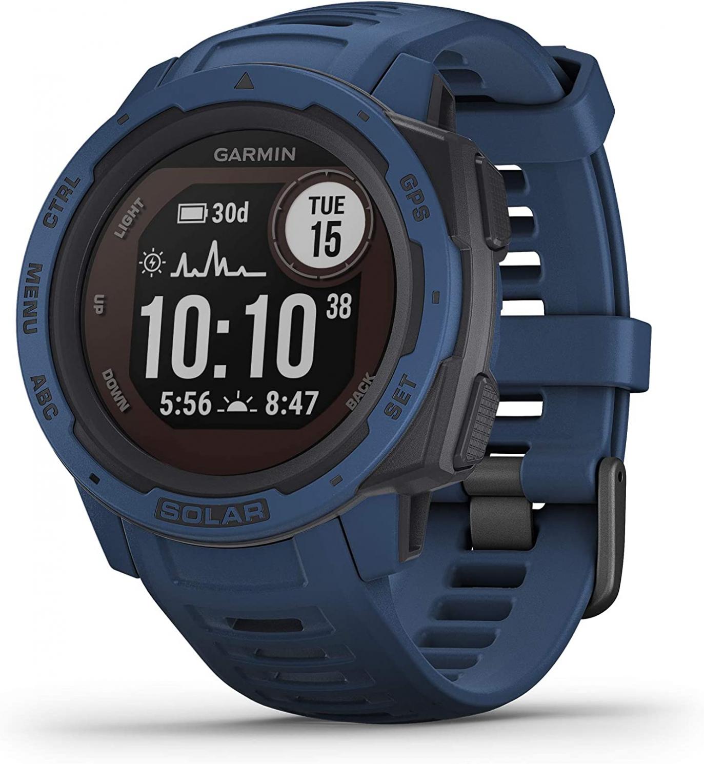 Garmin Instinct Solar, Rugged Outdoor Smartwatch with Solar Charging Capabilities, Built-in Sports Apps and Health Monitoring, Dark Blue