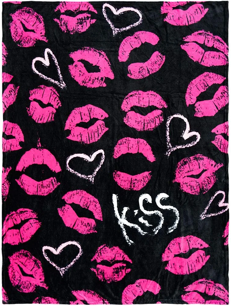 Infinity Republic - Kiss Kiss Black & Pink Soft Fleece Throw Blanket for Valentines Day Gifts- 50x60 Perfect for Living Rooms, Bedrooms, Kids' Rooms, Outdoors