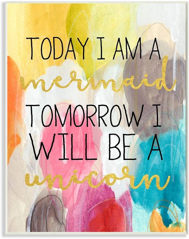 The Kids Room by Stupell Today Mermaid Tomorrow Unicorn Wall Plaque Art