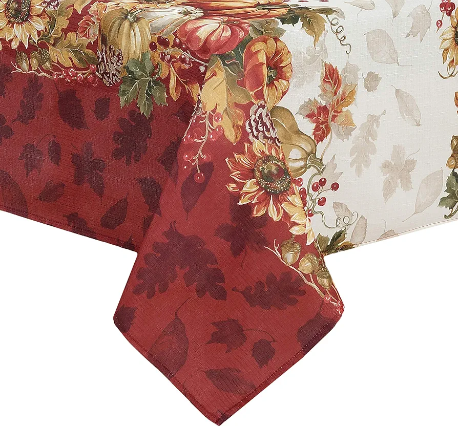 Elrene Home Fashions Swaying Leaves Bordered Fall, Seasonal and Holiday Tablecloth, 60" x 120" Oblong/Rectangle, Multi