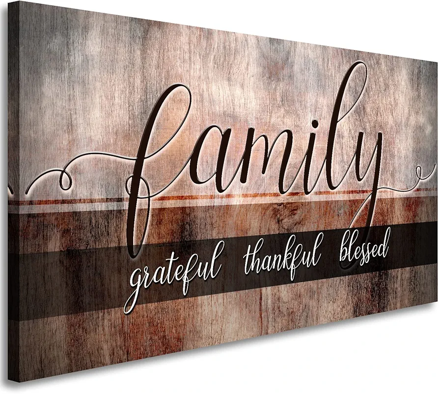 Canvas Wall Art for Living Room,Family Grateful Thankful Blessed,Family Wall Decor,Christian Wall Decor,Blessed Wall Decor,Artwork Framed Painting Home Decoration Ready to Hang 20"x40"