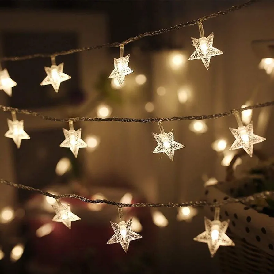 Twinkle Star 100 LED Star String Lights, Plug in Fairy String Lights Waterproof, Extendable for Indoor, Outdoor, Wedding Party, Christmas Tree, New Year, Ramadan, Garden Decoration, Warm White