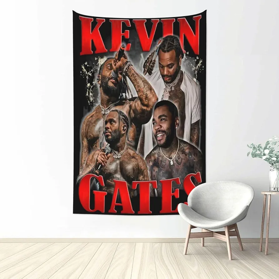 OSTEODENSE Kevin Rock Rapper Gates Tapestry Wall Hanging Poster Retro Art Aesthetic Tapestry Bedroom Dormitory Living Room Decor 60x40 Inch