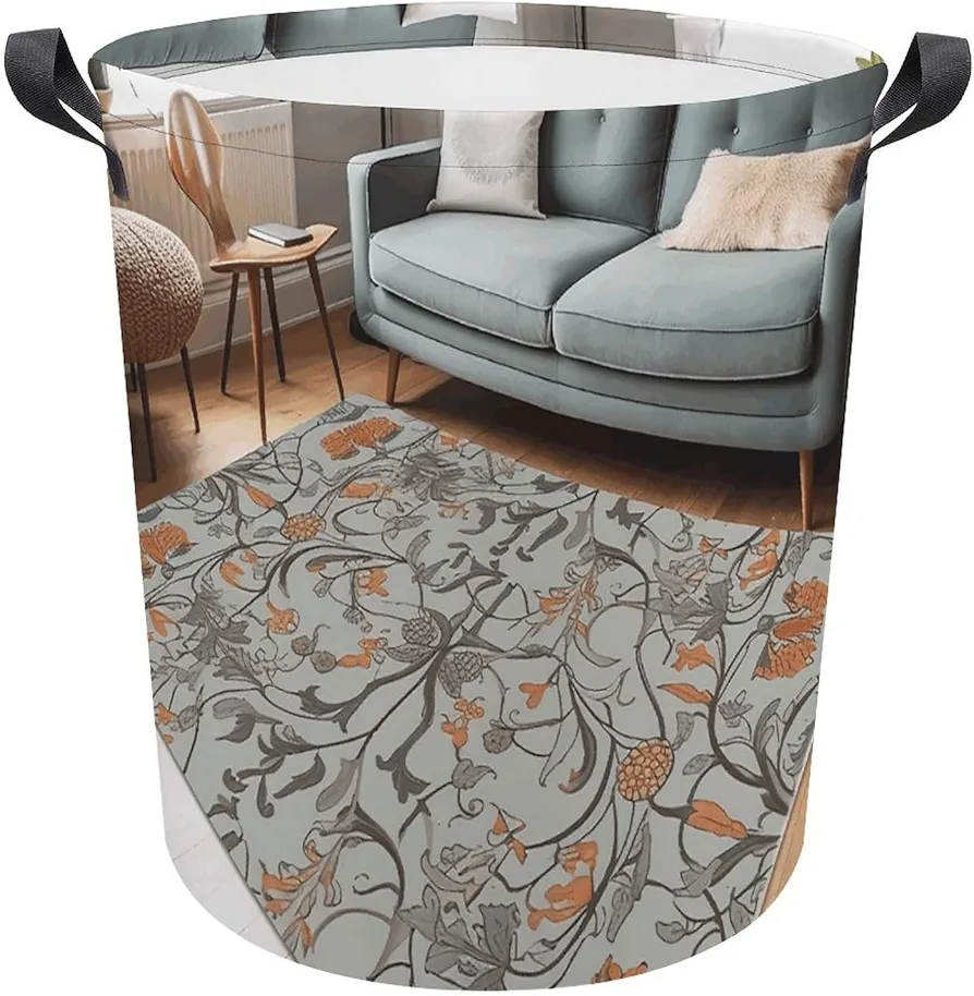 Room Pattern Laundry Basket Collapsible Laundry Hamper Waterproof Oxford Fabric Dirty Clothes Hamper with Handles Round Large Storage Baskets for Bathroom Bedroom Dorm Cloakroom