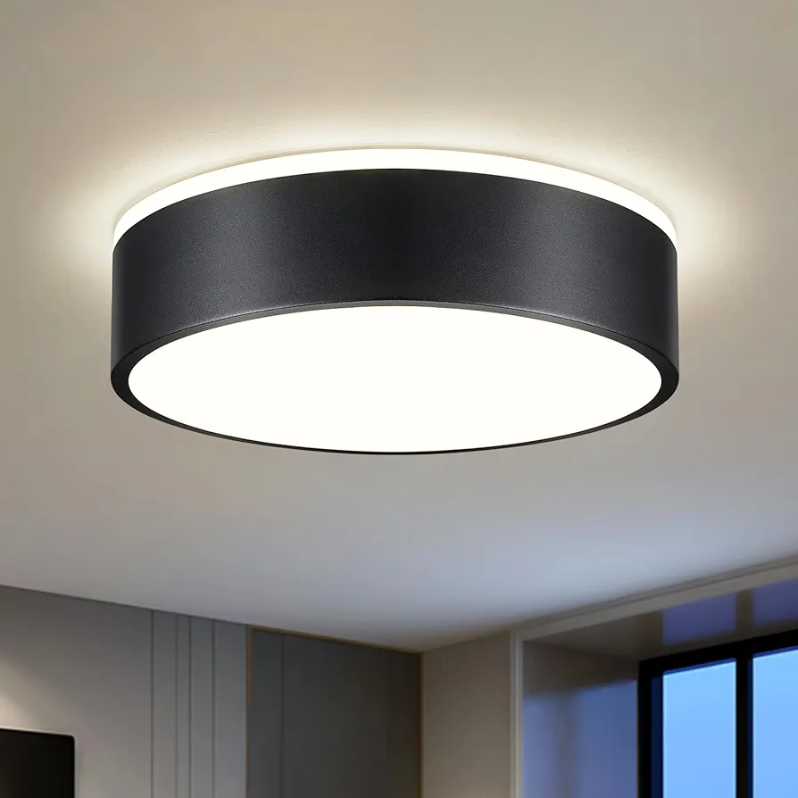 Modern Dimmable Black Ceiling Light, 2700K-6000K 5CCT Selectable Flush Mount Ceiling Light Fixtures, 11.8IN Minimalist Round Metal LED Ceiling Lamp for Bedroom, Kitchen, Hallway, Laundry Room