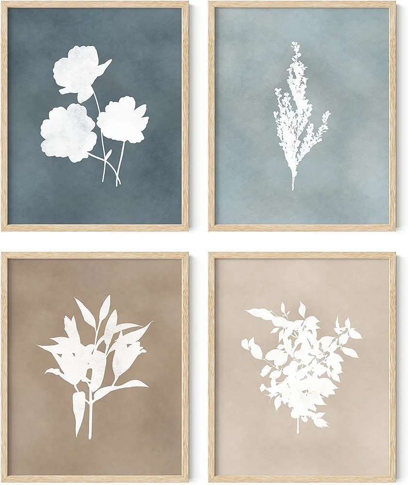 HAUS AND HUES Floral Wall Art - Set of 4 Plant Posters for Wall Vintage Botanical Prints, Flower Pictures for Room Aesthetic, Vintage Art Prints Flower Wall Art (Beige Frame, 8x10)