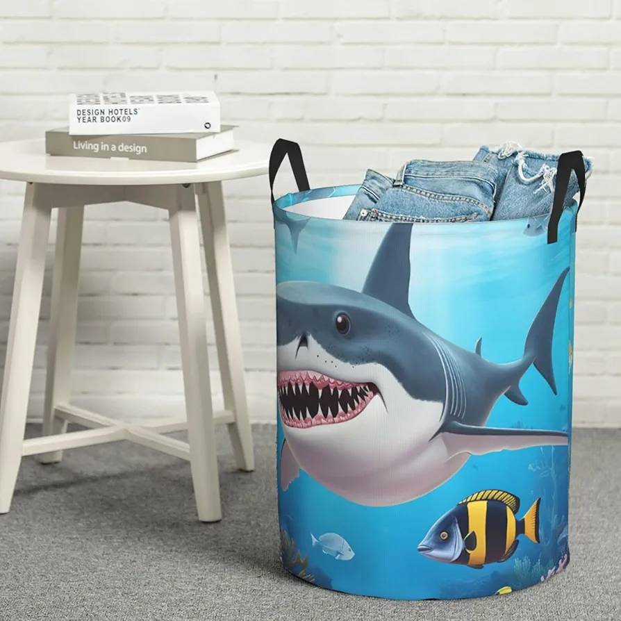 Large Laundry Basket Shark Ocean Theme Laundry Hamper Dirty Clothes Hamper for Laundry Collapsible Waterproof Laundry Baskets Decor Basket for Bedroom Living Room, Black, 35HN41G5FJ4F