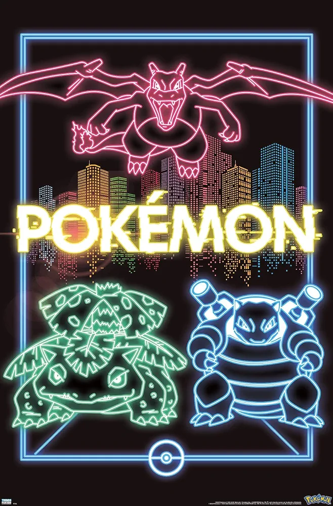 Trends International Pokémon - Neon Group Wall Poster, 22.375" x 34", Unframed Version