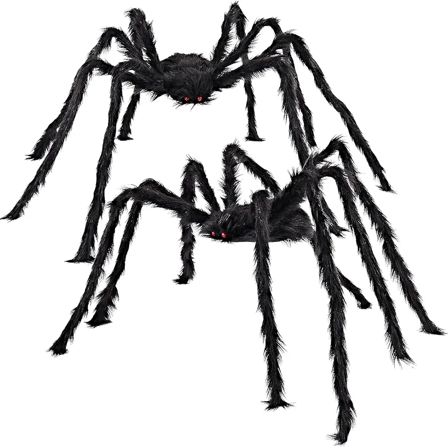 JOYIN 2 Pack 5 Ft. Halloween Outdoor Decorations Black Scary Giant Fake Hairy Spider Props for Yard Party Decor